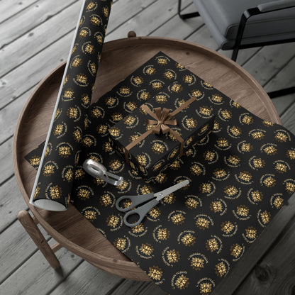 Gift Wrap Paper — Elegant Black & Gold Floral Holiday Wrapping Sheets