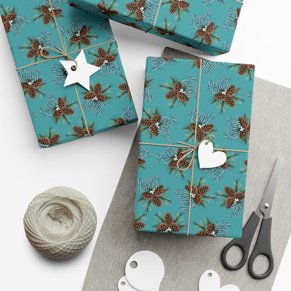 Pinecone & Spruce Teal Gift Wrap Paper – Rustic Holiday Wrapping Sheets