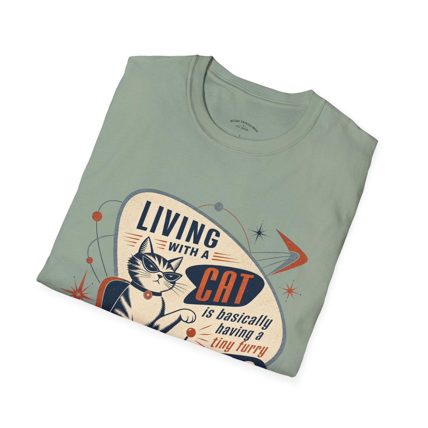 Cat T-Shirt — "Living with a Cat is Basically Having a Furry CEO" Retro Graphic