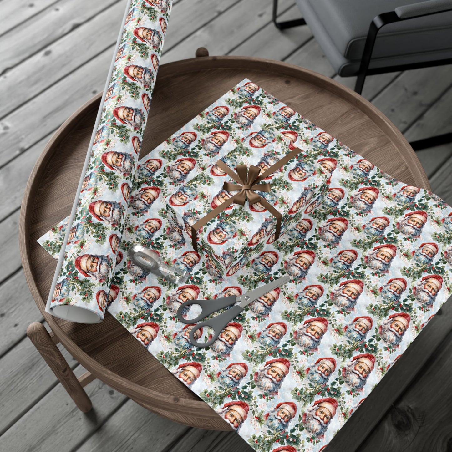 Santa Claus Pattern Gift Wrap Paper — Vintage Christmas Wrapping Sheets