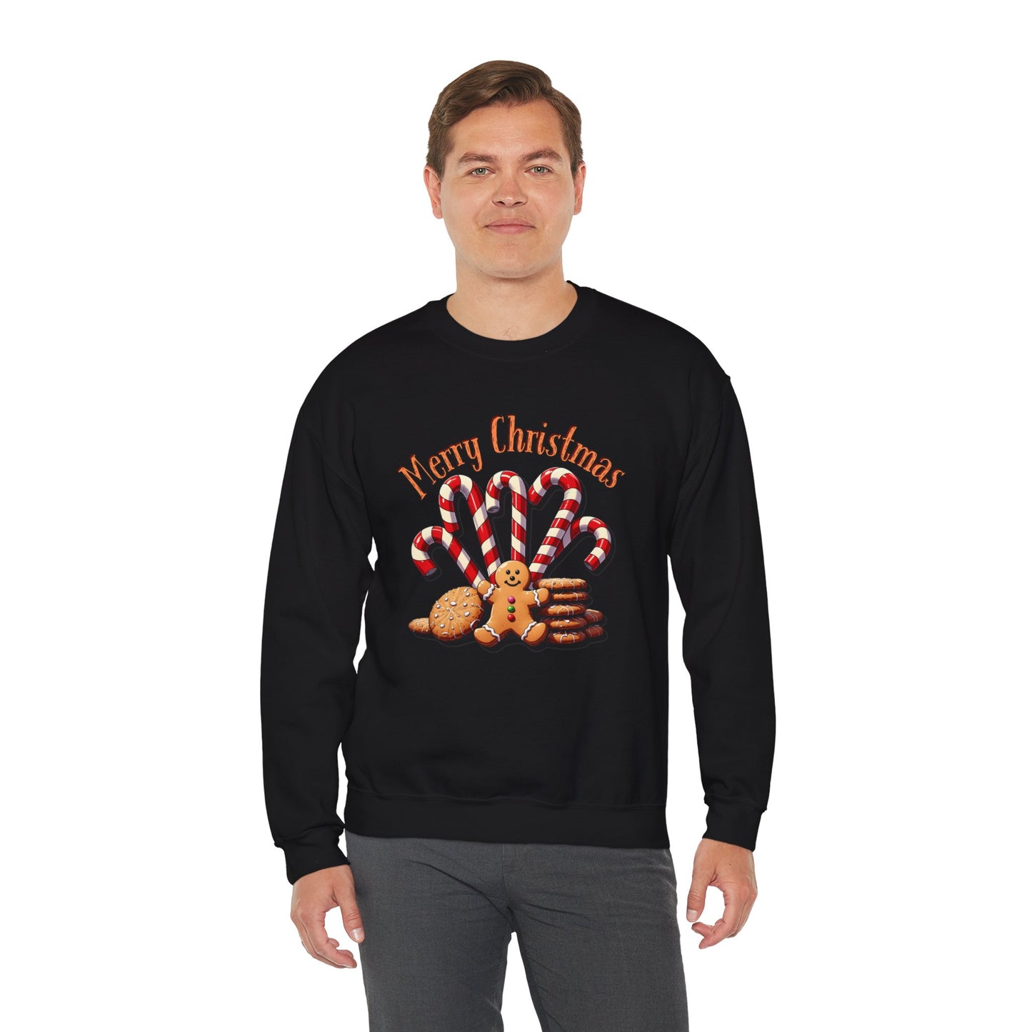 Christmas Candy Canes Crewneck Sweatshirt — "Merry Christmas" Gingerbread Holiday Sweater