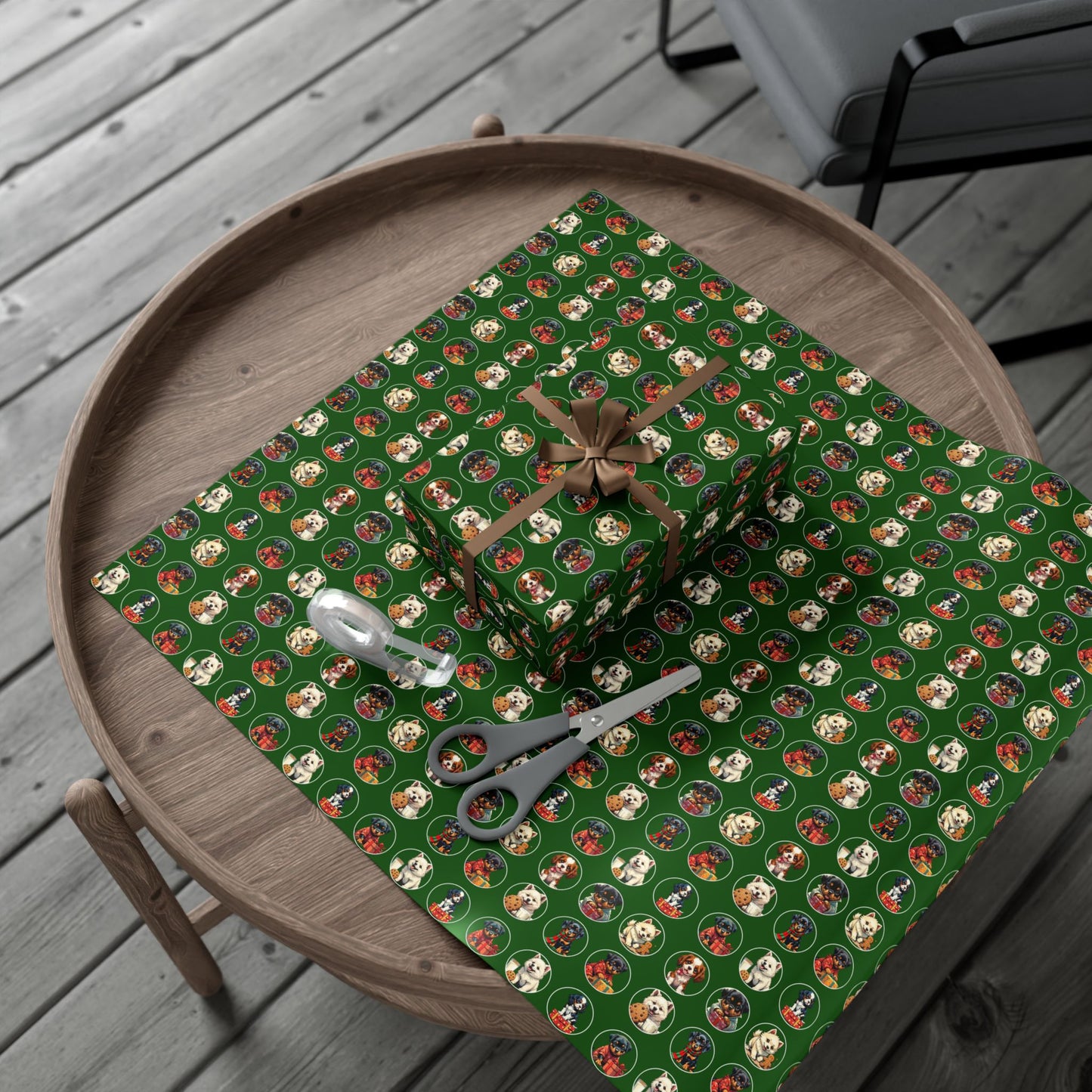 Christmas Dog Pattern Gift Wrap Paper – Green Holiday Puppy Wrapping Sheets