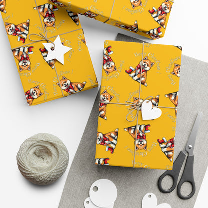 Dog Elf Pattern Gift Wrap Paper — Festive Shiba Inu Wrapping Sheets