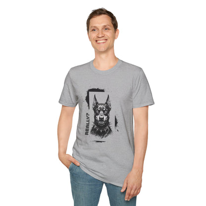 Doberman Portrait T‑Shirt — Bold Black Ink Dog Graphic