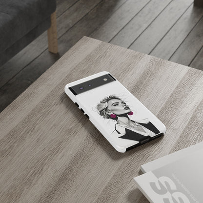 Phone Case — Chic Portrait with Pink Earrings (Stylish Protective Tough Case)