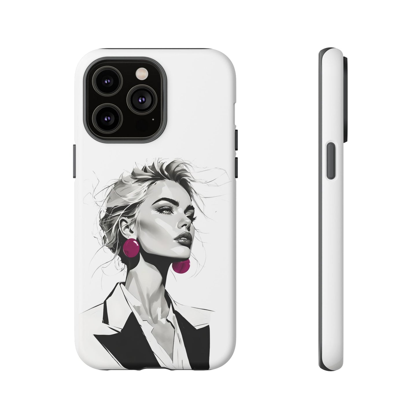 Phone Case — Chic Portrait with Pink Earrings (Stylish Protective Tough Case)