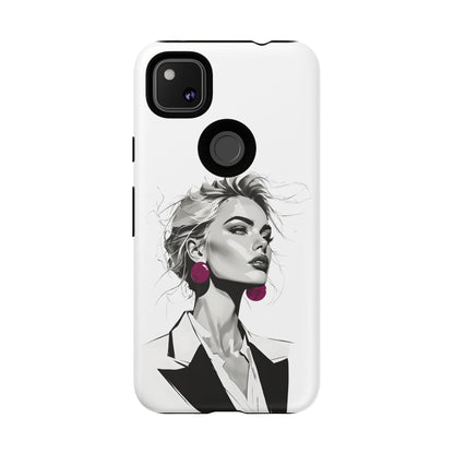 Phone Case — Chic Portrait with Pink Earrings (Stylish Protective Tough Case)