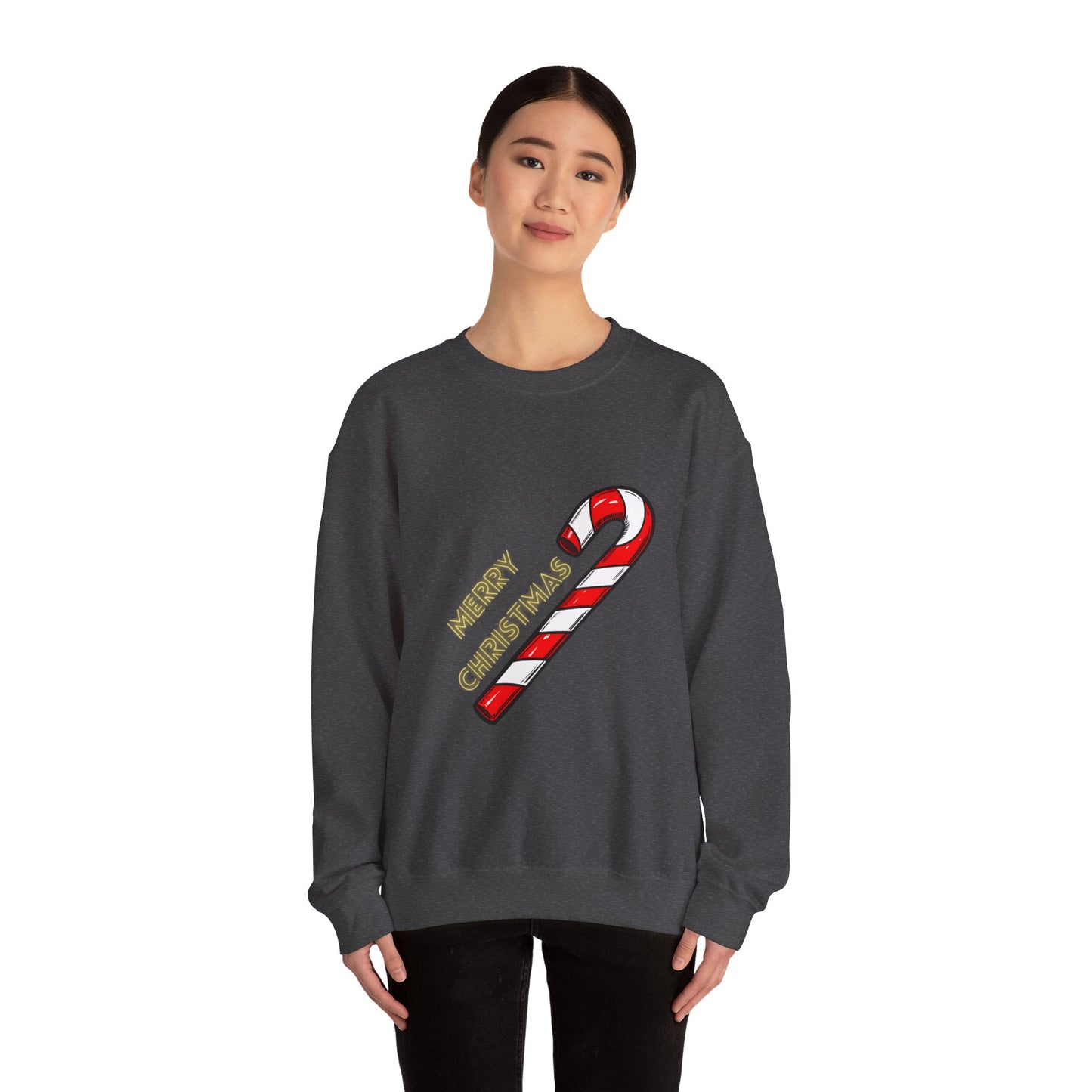 Christmas Candy Cane Crewneck Sweatshirt — "Merry Christmas" Holiday Sweater