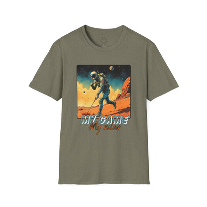 Vintage Space Explorer T-Shirt - 'My Game My Rules' golf, moon,sport