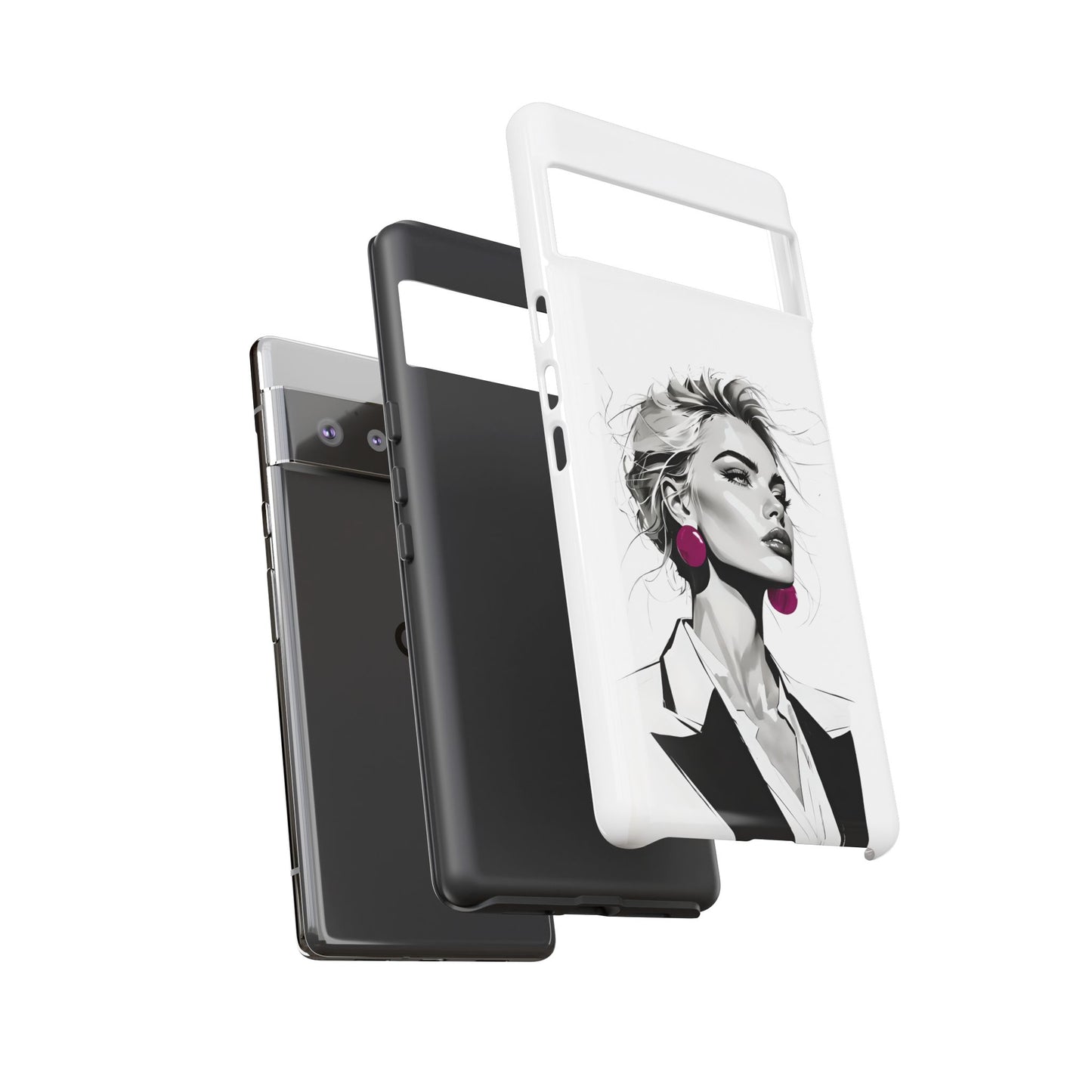 Phone Case — Chic Portrait with Pink Earrings (Stylish Protective Tough Case)