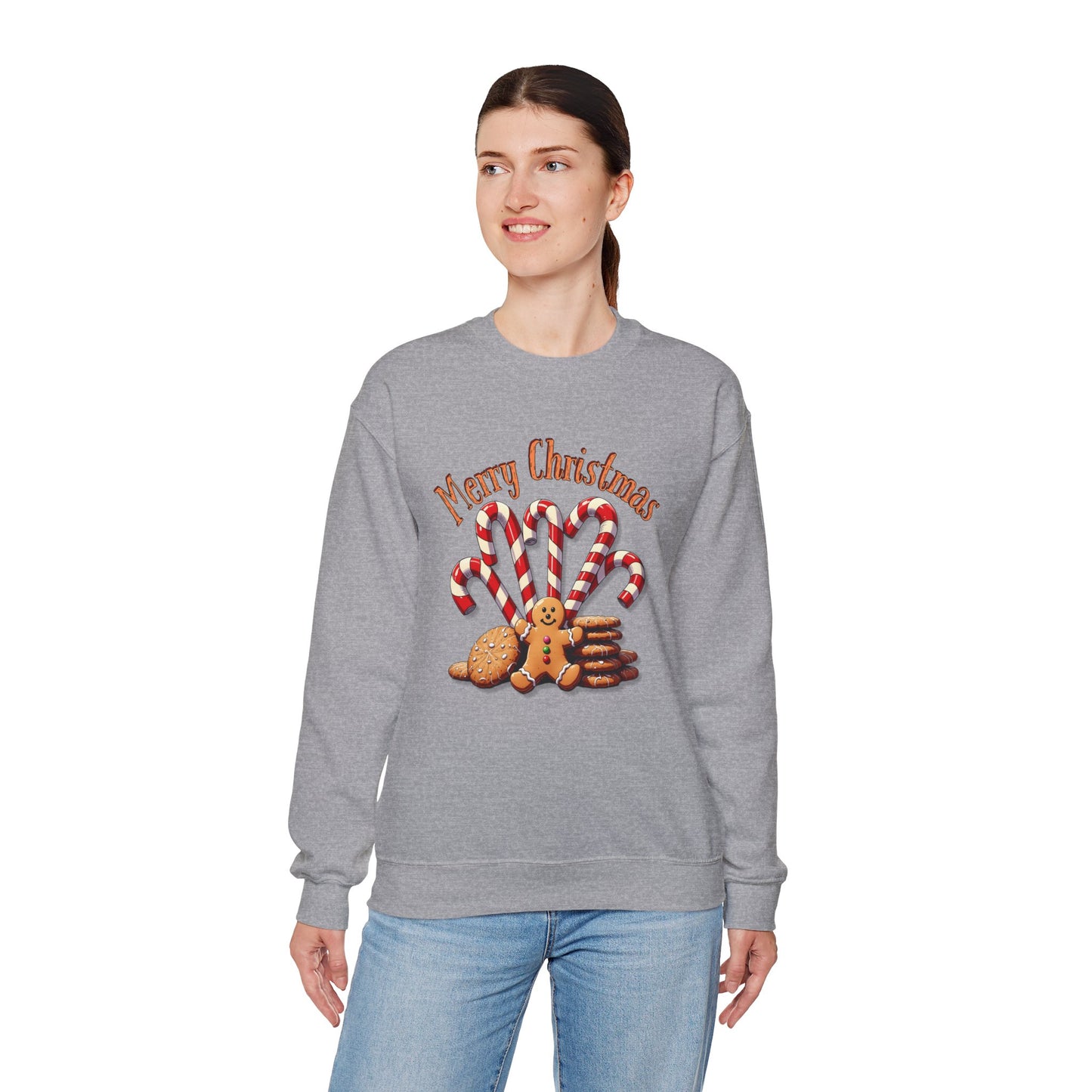 Christmas Candy Canes Crewneck Sweatshirt — "Merry Christmas" Gingerbread Holiday Sweater