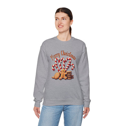 Christmas Candy Canes Crewneck Sweatshirt — "Merry Christmas" Gingerbread Holiday Sweater