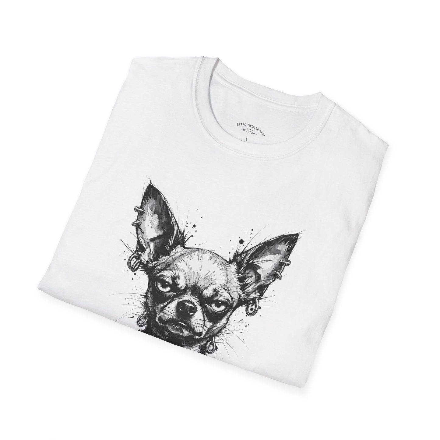 Chihuahua Portrait T‑Shirt — Expressive Black & White Dog Art Tee