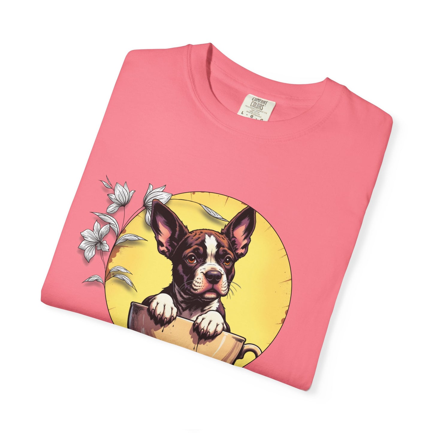 Coffee Pup Unisex Garment-Dyed T-shirt - Cute Dog Lovers Tee