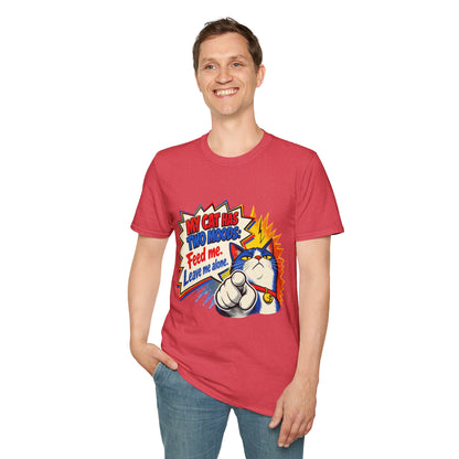 Cat T-Shirt — "My Cat Has Two Moods: Feed Me, Leave Me Alone" Funny Retro Comic Tee