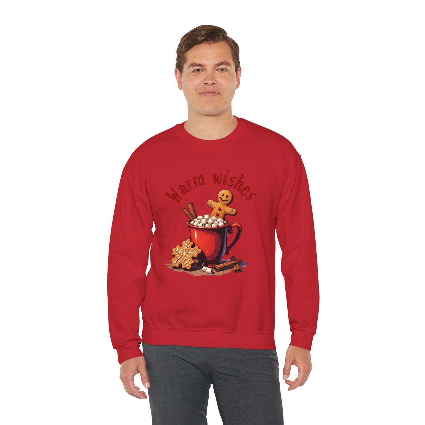 Crewneck Sweatshirt — "Warm Wishes" Hot Cocoa & Gingerbread Holiday Design