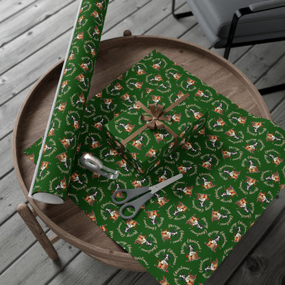 Christmas Dog Wreath Gift Wrap Paper