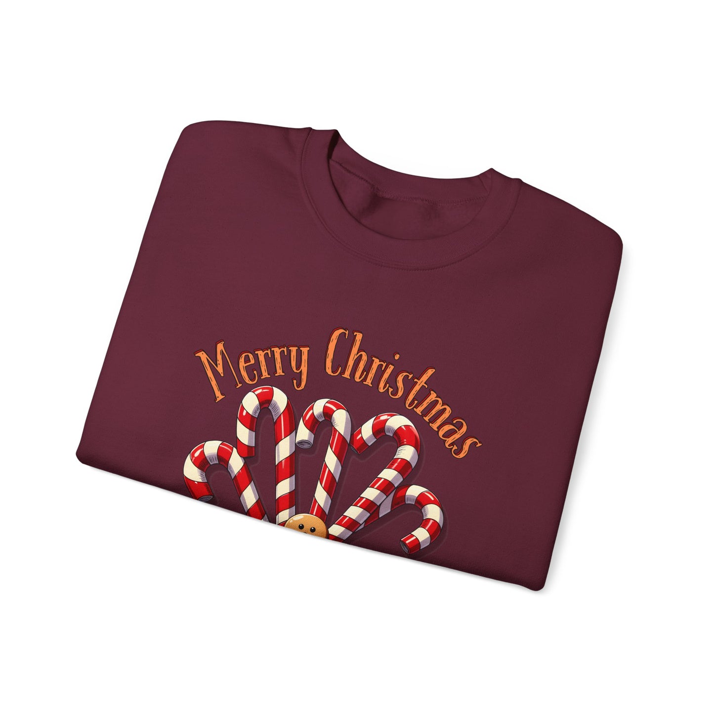 Christmas Candy Canes Crewneck Sweatshirt — "Merry Christmas" Gingerbread Holiday Sweater