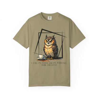 Owl & Coffee Graphic T-Shirt — 'A Day to Coffee and Contemplate'