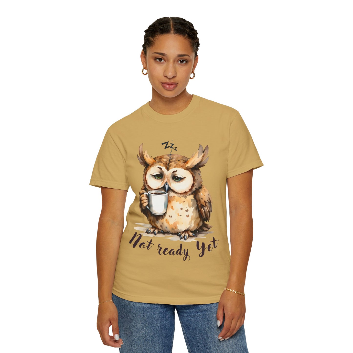 Not Ready Yet Owl T-Shirt — Cute Sleepy Owl Coffee Tee