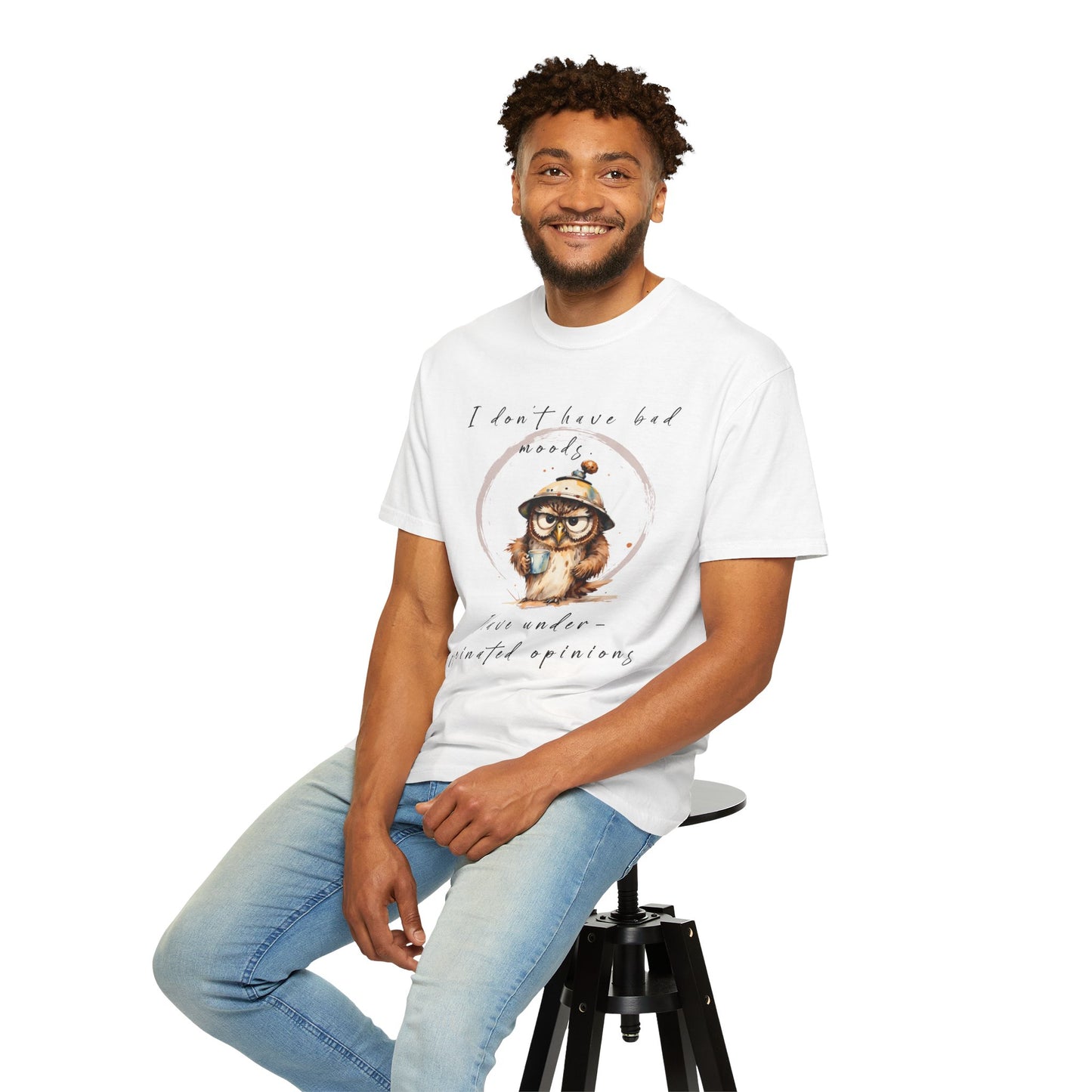 Caffeinated Owl Graphic T-Shirt — “I Don’t Have Bad Moods, I Have Under-Caffeinated Opinions”