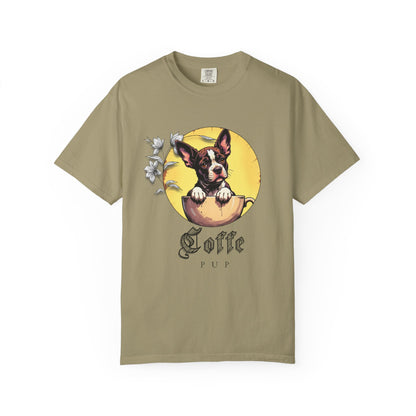 Coffee Pup Unisex Garment-Dyed T-shirt - Cute Dog Lovers Tee