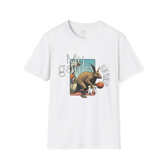 Retro Dinosaur Basketball T-Shirt - Fun Graphic Tee for Sport Enthusiasts, armadillo