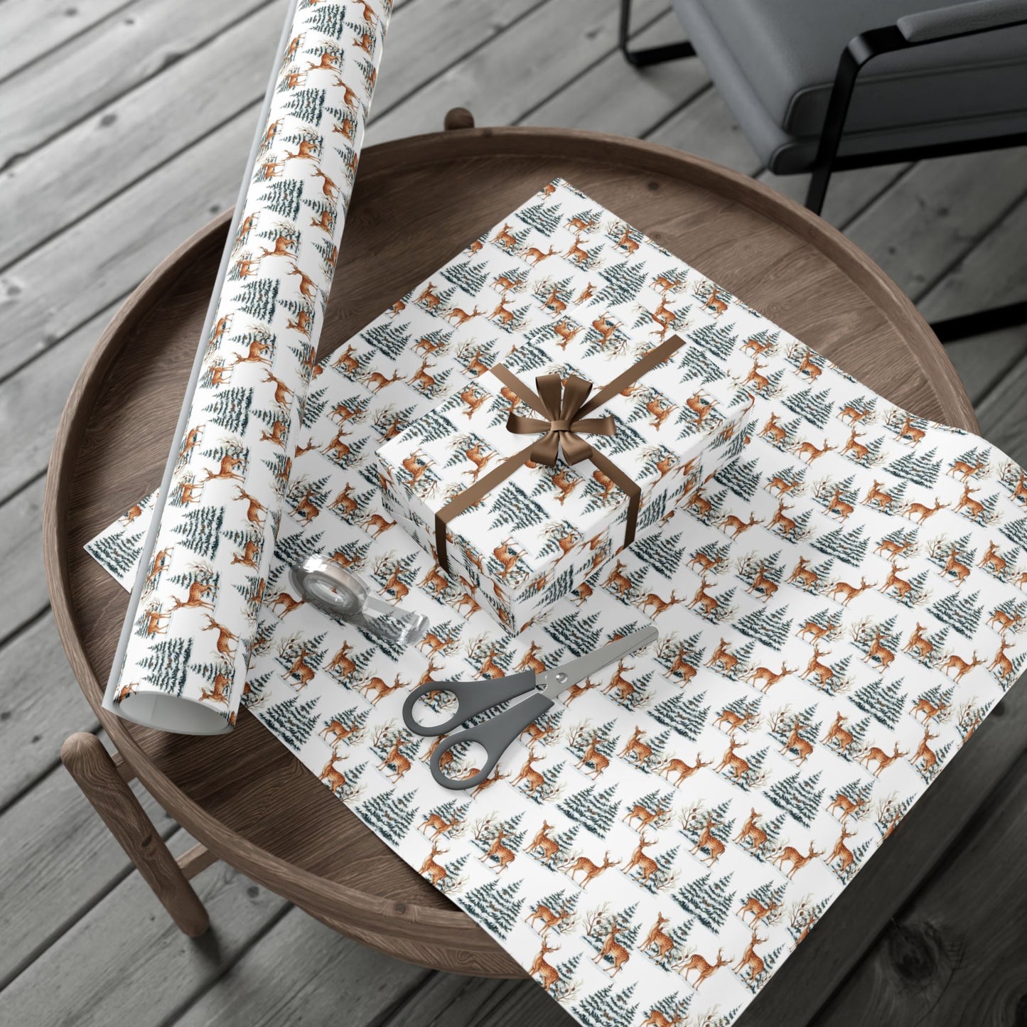 Winter Deer Gift Wrap Paper – Forest Reindeer Holiday Wrapping Sheet