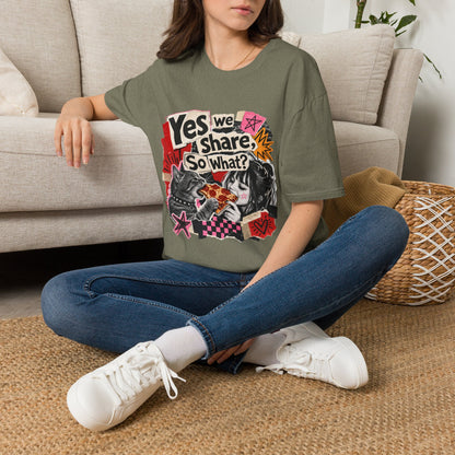 T-Shirt — "Yes We Share, So What?" Retro Collage Graphic Tee