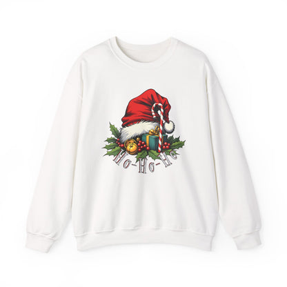Christmas Sweatshirt - 'Ho-Ho-Ho' Santa Hat & Holly Holiday Crewneck