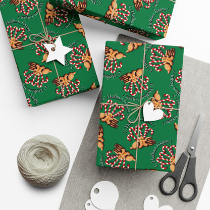 Gift Wrap Paper — Green Gingerbread & Candy Cane Pattern (Holiday Wrapping)