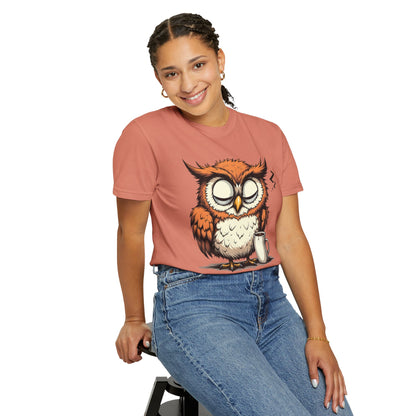 Sleepy Owl Coffee T-Shirt — "Gimme a Minute" Cute Morning Tee