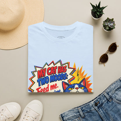 Cat T-Shirt — "My Cat Has Two Moods: Feed Me, Leave Me Alone" Funny Retro Comic Tee