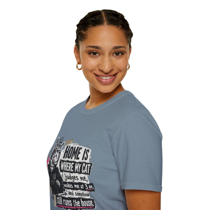 Cat T-Shirt — "Home Is Where My Cat Judges Me" Funny Graphic Tee