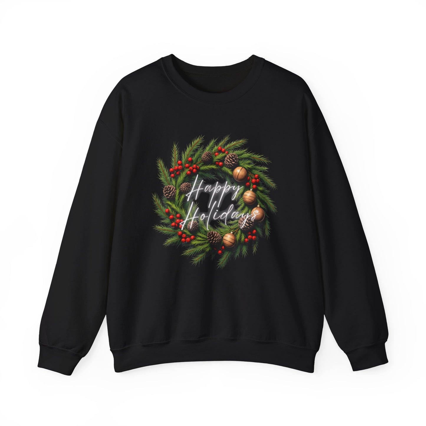 Christmas Wreath Crewneck Sweatshirt – Festive Pine & Ornaments Holiday Sweater