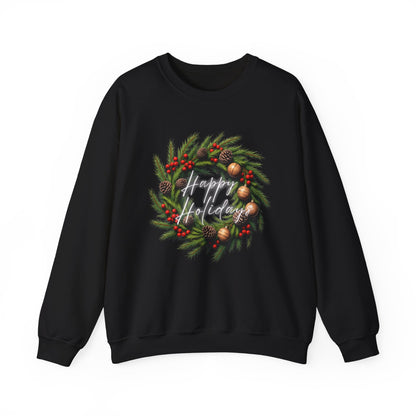 Christmas Wreath Crewneck Sweatshirt – Festive Pine & Ornaments Holiday Sweater