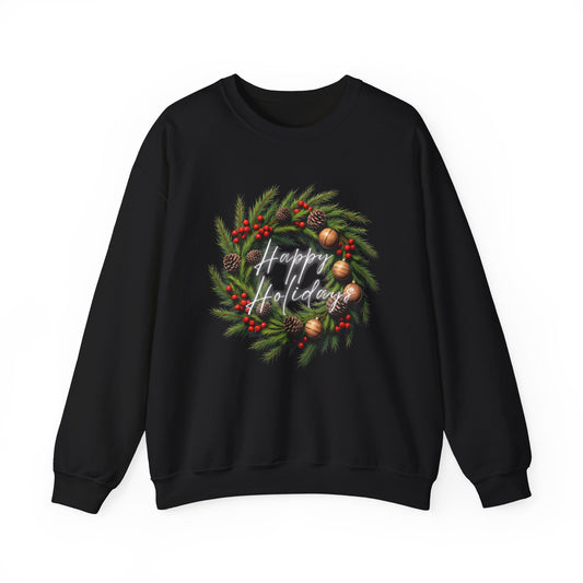 Christmas Wreath Crewneck Sweatshirt – Festive Pine & Ornaments Holiday Sweater