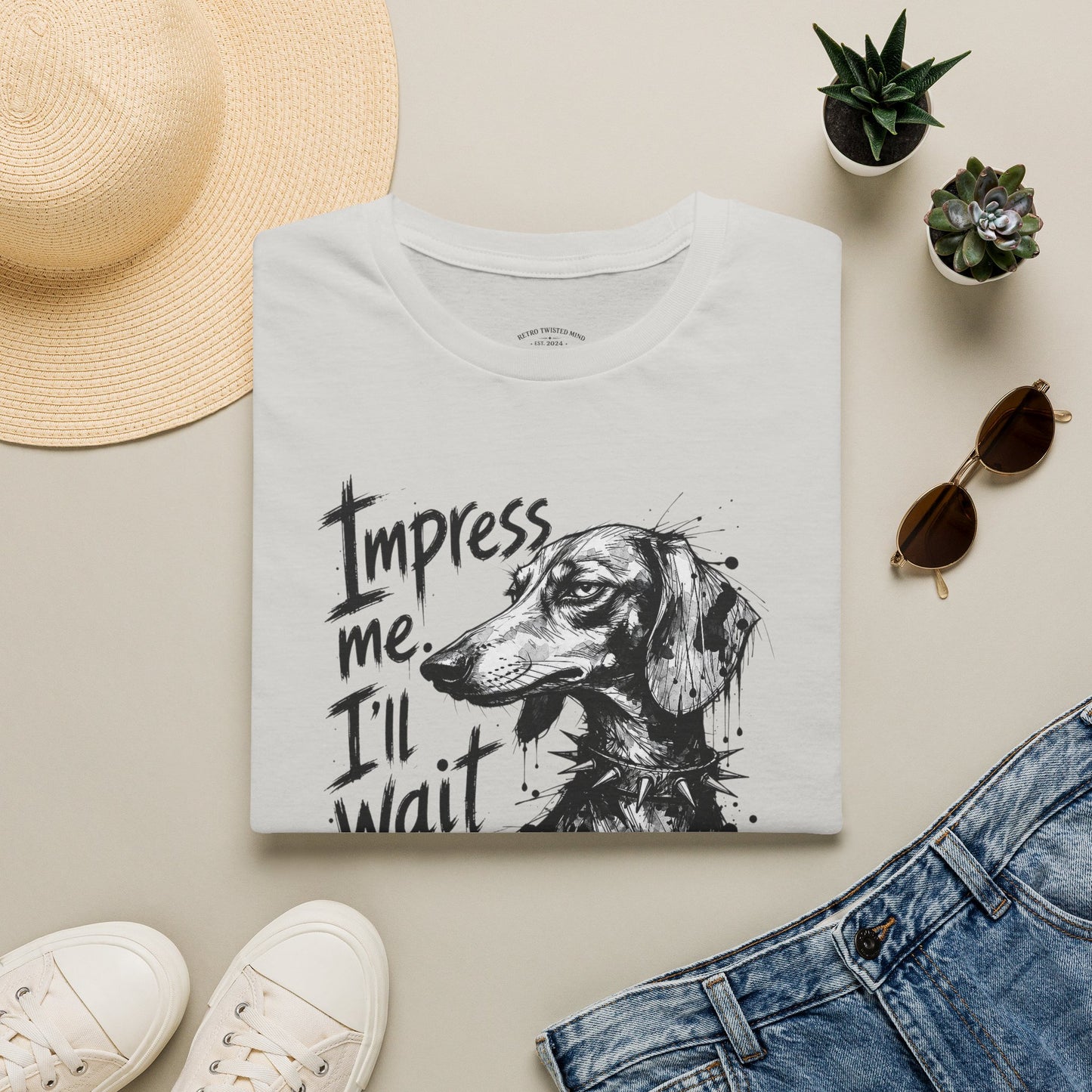 Dachshund Graphic Tee — "Impress Me. I'll Wait" Dog Lover T-Shirt