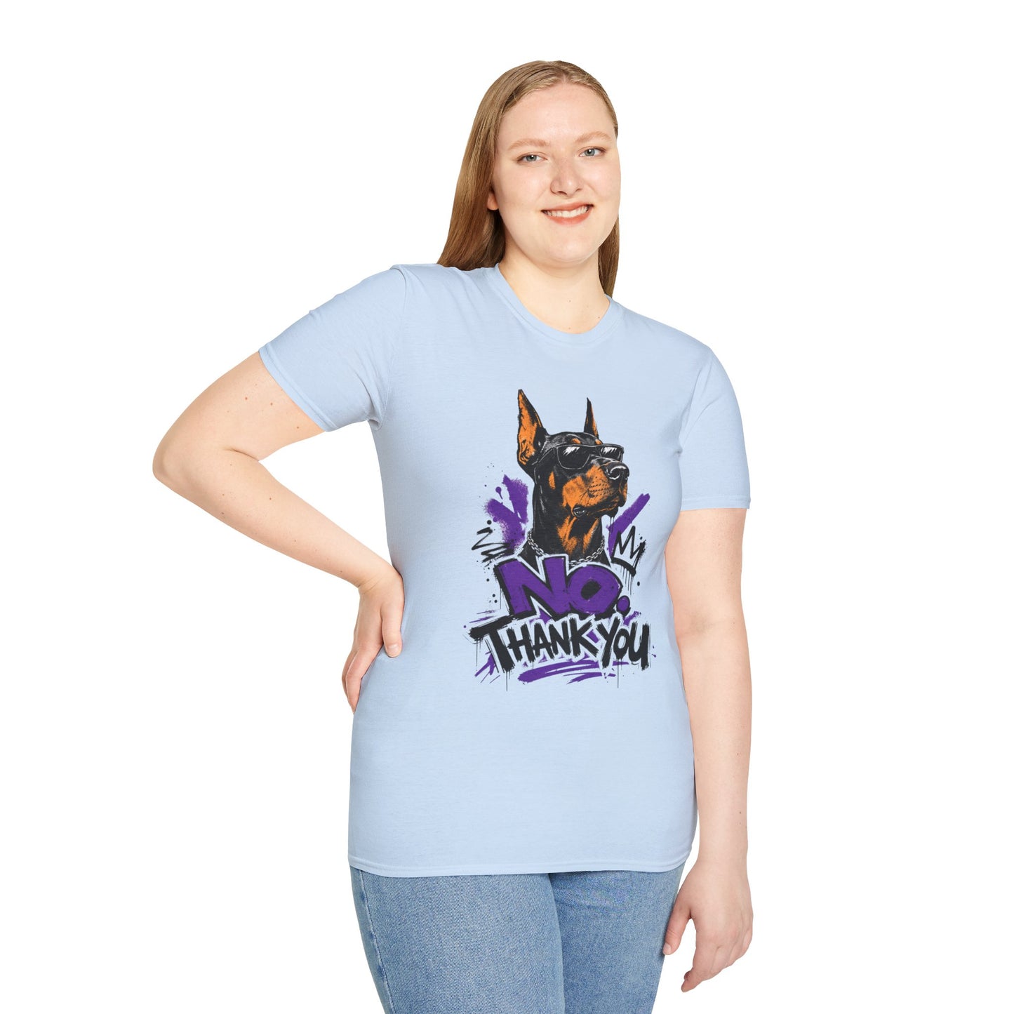 Doberman Graphic Tee — 'No, Thank You' Street Art T-Shirt