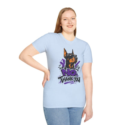 Doberman Graphic Tee — 'No, Thank You' Street Art T-Shirt