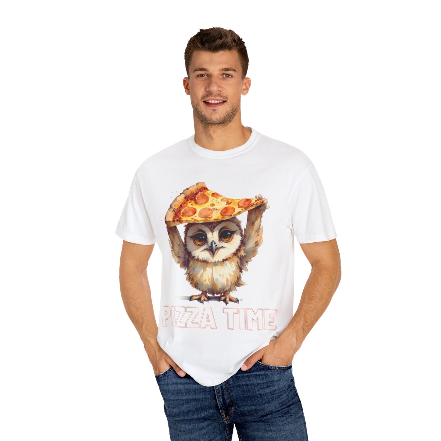 Pizza Time Owl T-Shirt — Cute Owl Holding Pizza Slice Graphic Tee