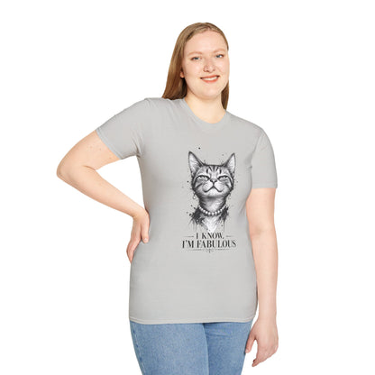 Cat T-Shirt — 'I Know I’m Fabulous' Cute Smiling Cat Graphic Tee