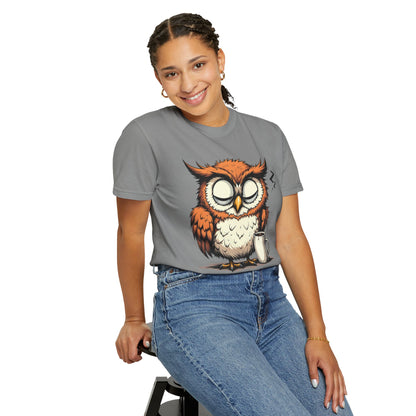 Sleepy Owl Coffee T-Shirt — "Gimme a Minute" Cute Morning Tee