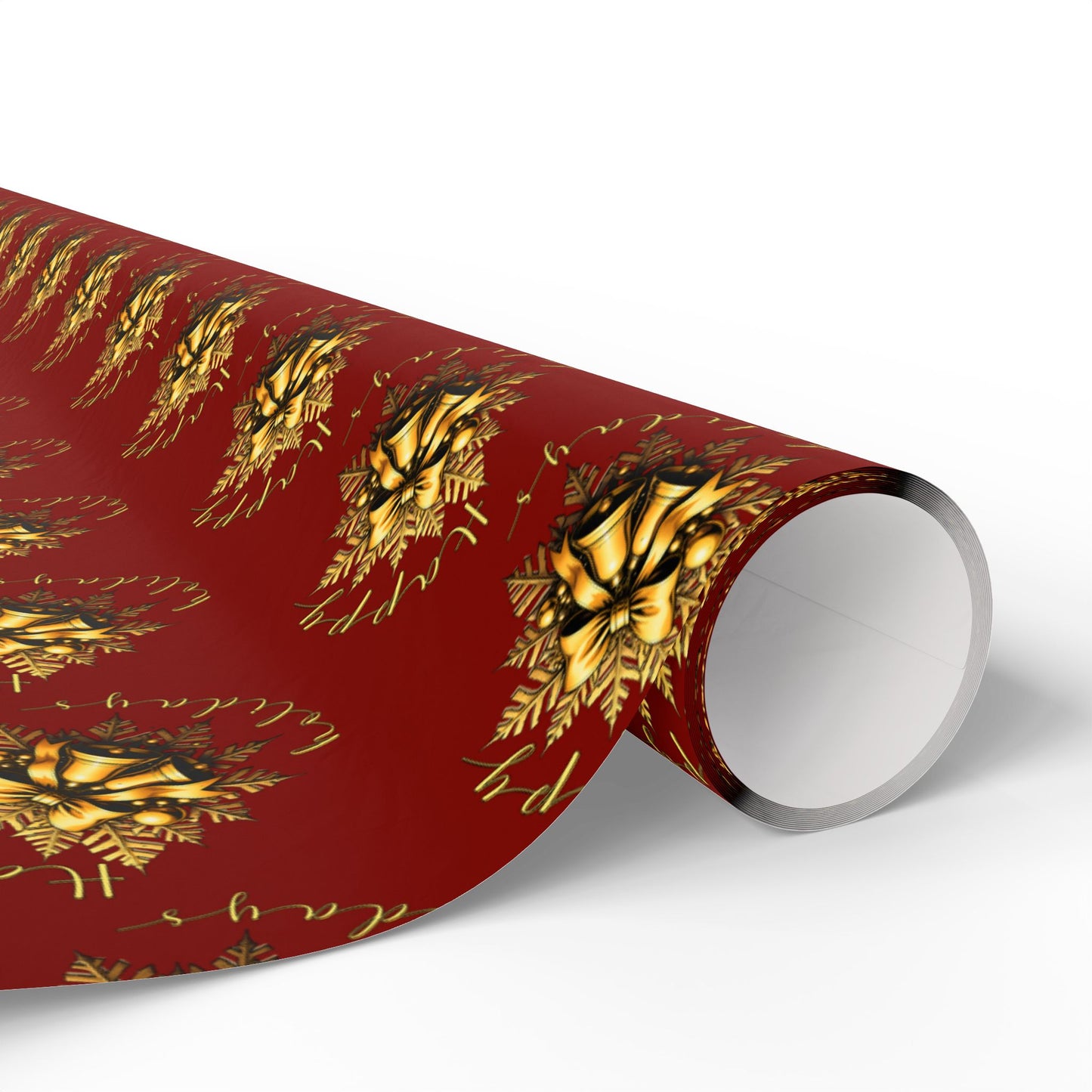 Wrapping Paper Roll — Red & Gold Leaf Pattern Holiday Gift Wrap