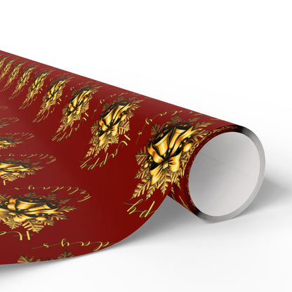 Wrapping Paper Roll — Red & Gold Leaf Pattern Holiday Gift Wrap