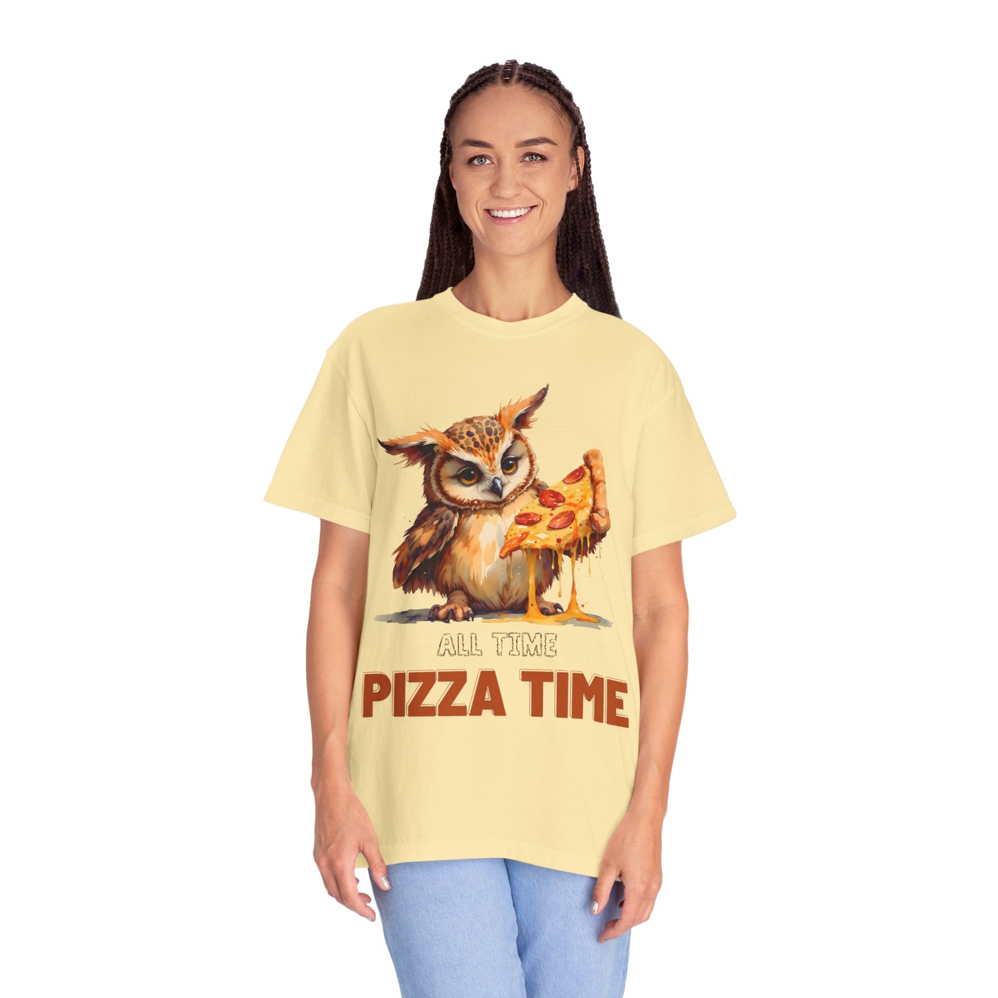 Pizza Time Owl T-Shirt — Cute Owl Eating Pizza Graphic Tee