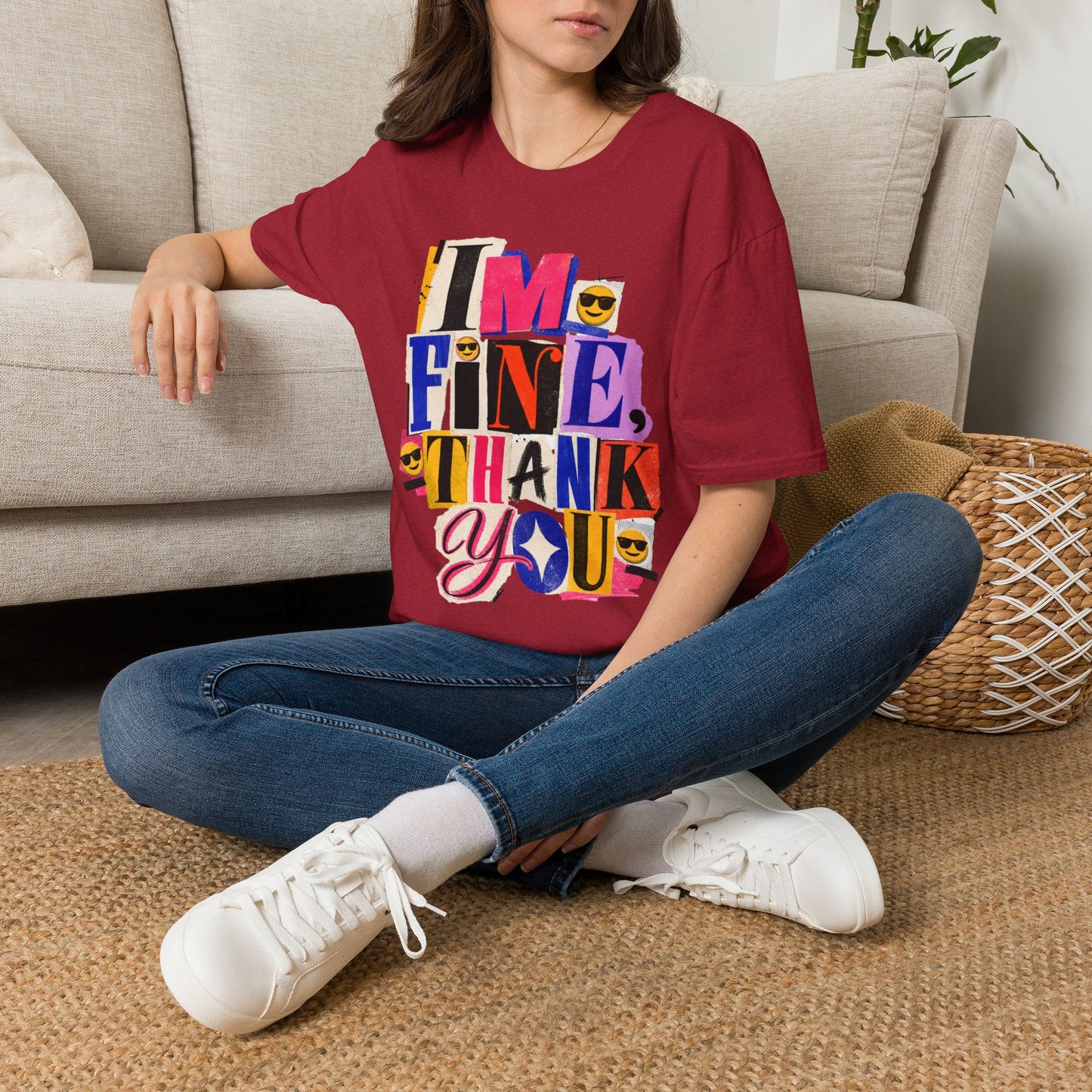 T-Shirt — "I'M FINE, THANK YOU" Retro Collage Graphic Tee