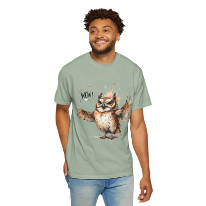 Owl Watercolor T-Shirt — Cute 'Wow!' Cartoon Owl Graphic Tee
