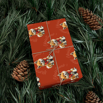 Christmas Corgi Gift Wrap Paper — Red Holiday Wrapping Paper with Cute Corgi Dogs