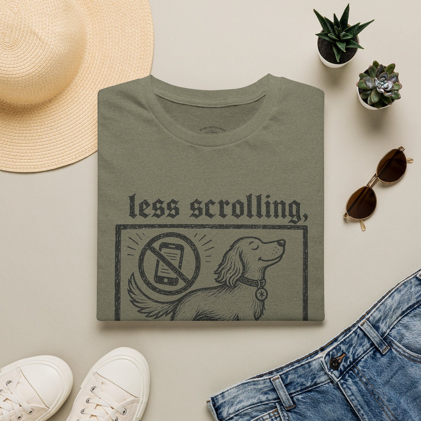 T-Shirt — "Less Scrolling, More Strolling" Dog Graphic Tee